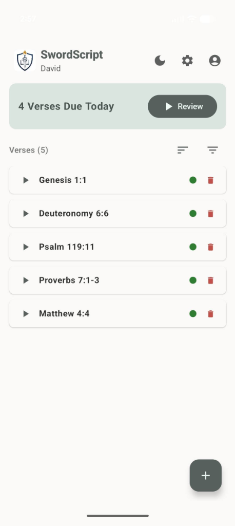 SwordScript Verse List Screen